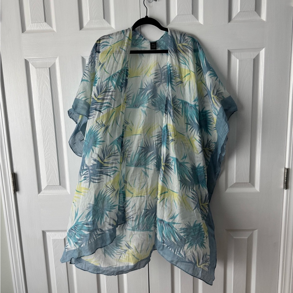 Raj Palm Print Kaftan 100% Cotton One Size Blue Yellow White Made in India